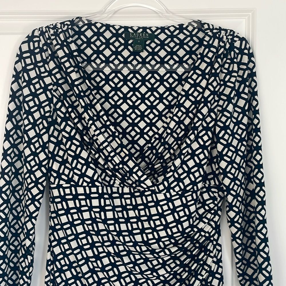 Lauren Ralph Lauren Wrap Dress Navy White Print Size 6